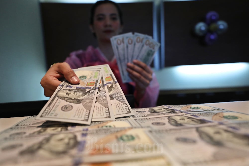 Karyawan menunjukan uang dolar Amerika Serikat (AS) di Jakarta, Selasa (5/9/2023). Bisnis/Eusebio Chrysnamurti