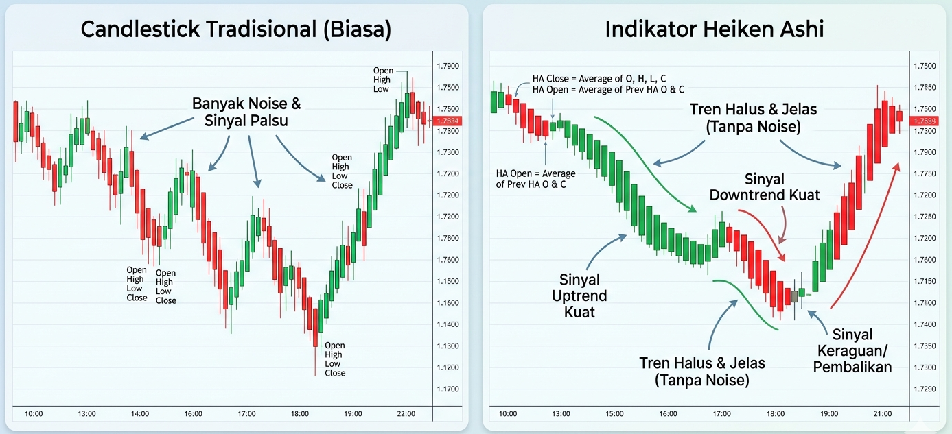 Perbedaan Heiken Ashi vs Candlestick Tradisional